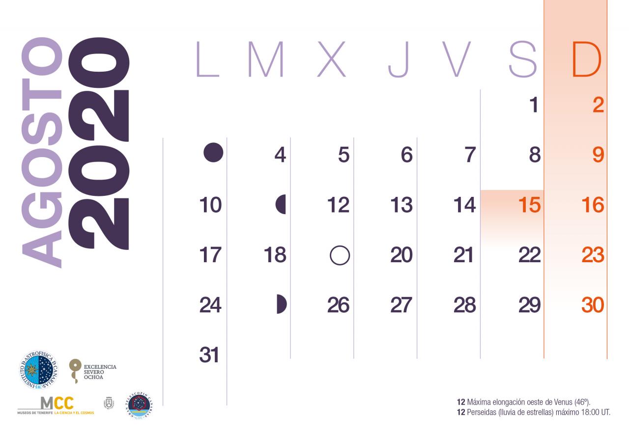 Calendario 2020 Agosto Instituto De Astrofisica De Canarias Iac