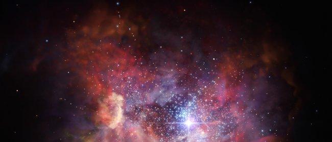 Artist’s impression of the remote dusty galaxy A2744_YD4. Credit: ESO/M. Kornmesser