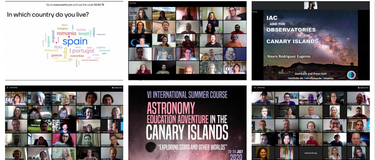 Collage of photos of the virtual course "Astronomy Education Adventure in the Canary Islands 2020"