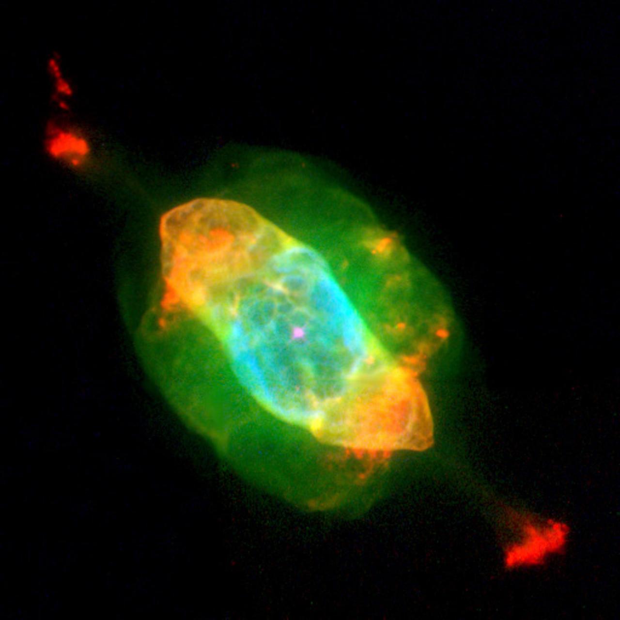 NGC 7009 (Saturn Nebula). Credit:Bruce Balick (University of Washington), Jason Alexander (University of Washington), Arsen Hajian (U.S. Naval Observatory), Yervant Terzian (Cornell University), Mario Perinotto (University of Florence, Italy), Patrizio Patriarchi (Arcetri Observatory, Italy), NASA/ESA