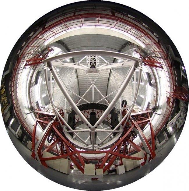 The Gran Telescopio CANARIAS (GTC), photographed with a fisheye lens.Credit: Gabriel Gómez Velarde (IAC)