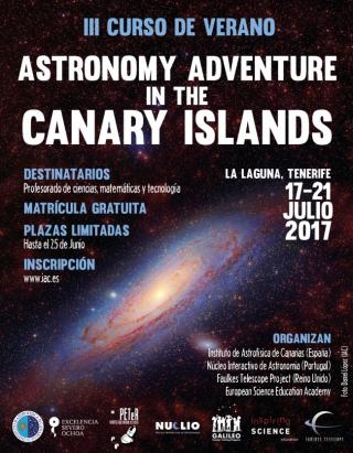 Cartel del curso de profesorado "Astronomy Adventure in the Canary Islands 2017". Crédito: IAC
 