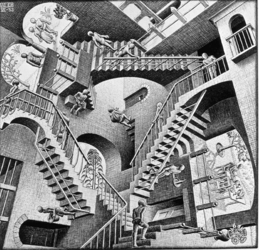 Relatividad. M. C. Escher (1953)