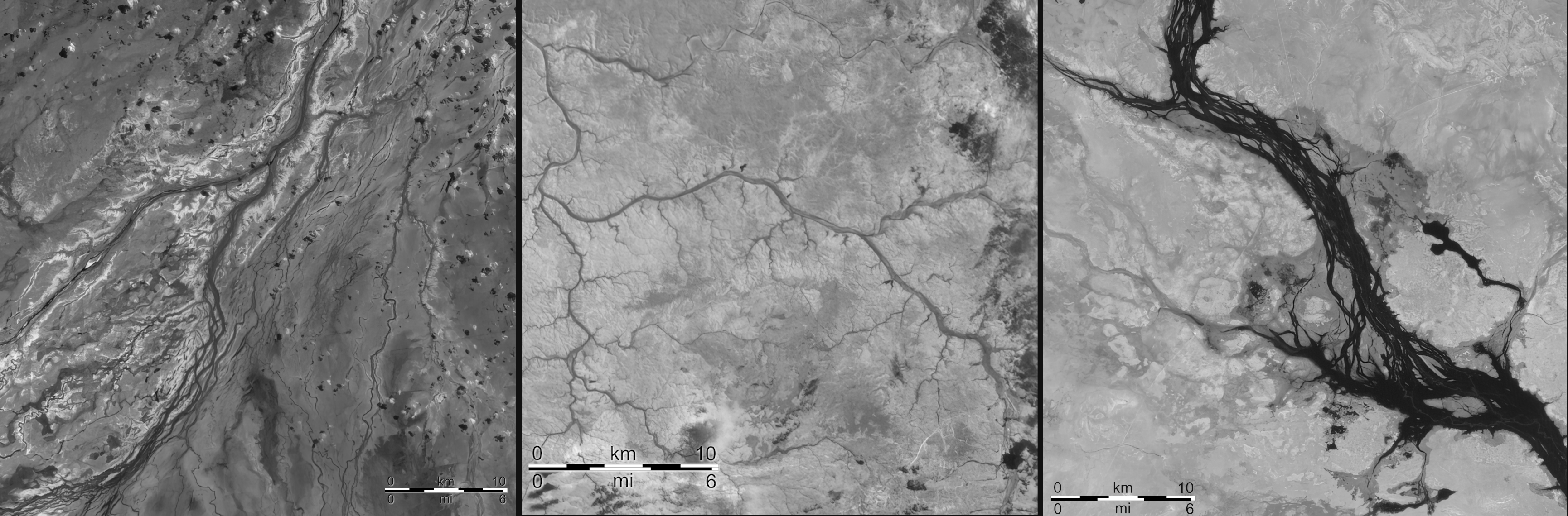 Detalles extraídos de la imagen de la región de Queensland, Australia, tomada por DRAGO-2. En ella se pueden distinguir múltiples ríos estacionales característicos de esta región. Crédito: IACTEC.