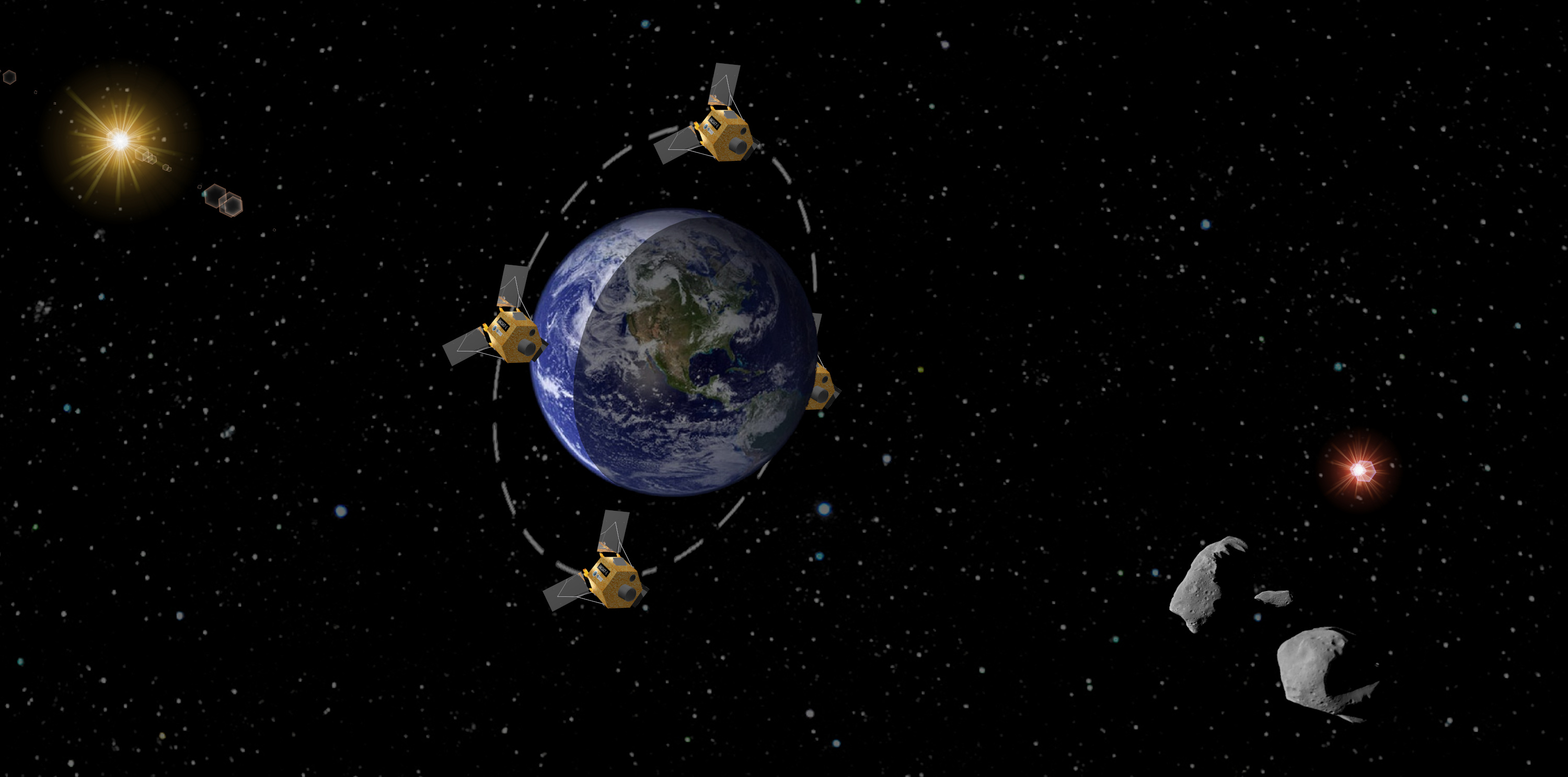 Impresión artística de la órbita del telescopio espacial IACSAT-1.