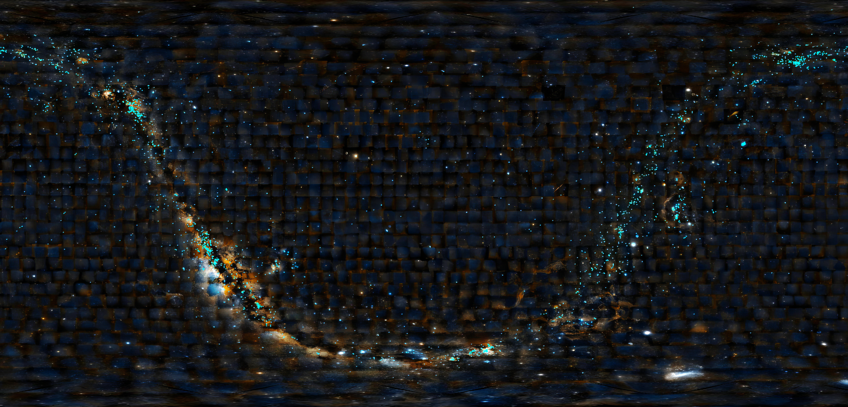 Imagen de la Vía Láctea con las estrellas supergigantes azules de la muestra superpuestas. Crédito: DSS / Abel de Burgos Sierra (IAC)