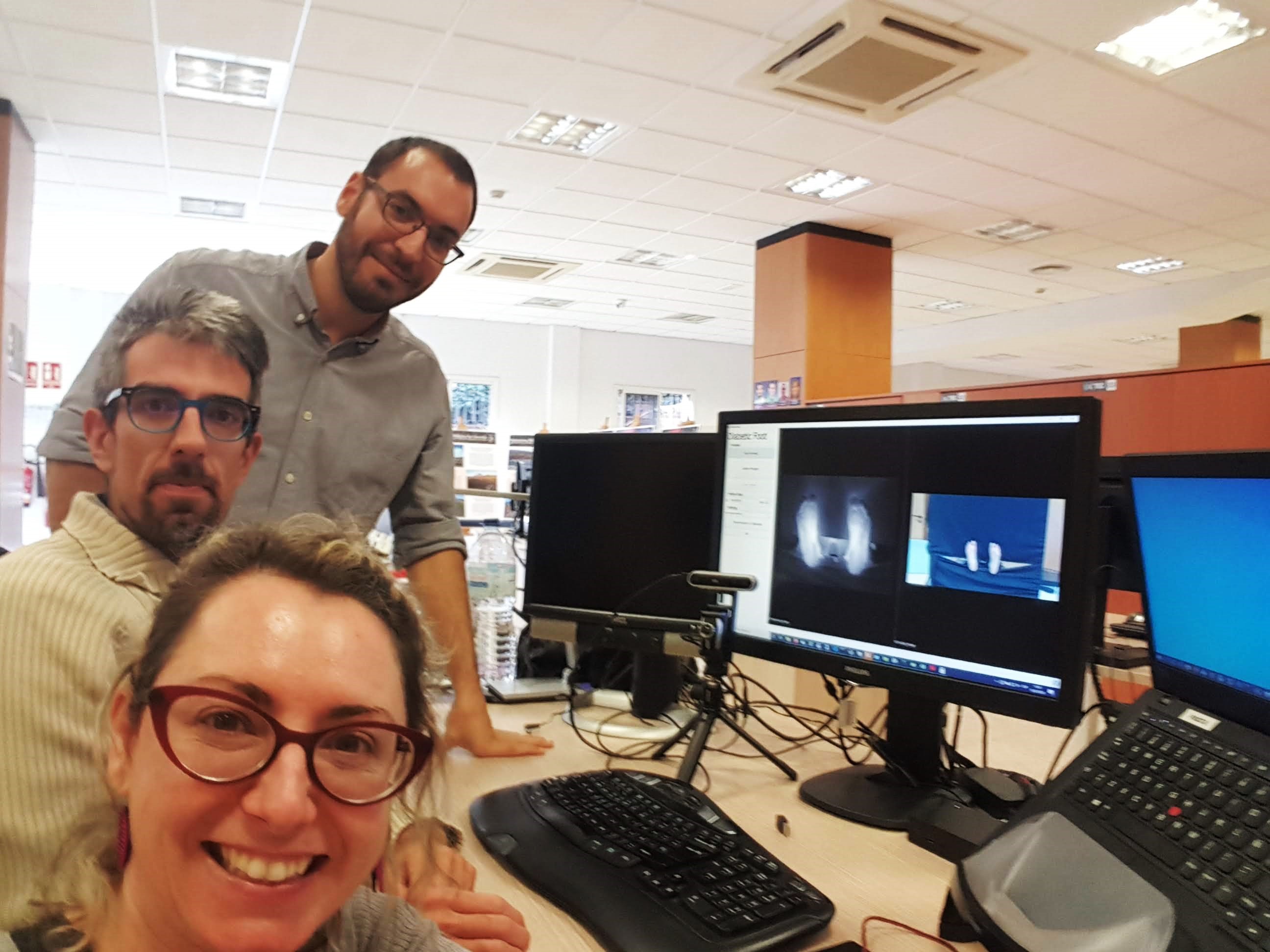 Ignacio Sidrach-Cardona, Carlos Luque and Sara González, engineers at IACTEC, during the software development of PINRELL at IACTEC (January 2020). Credit: Sara González