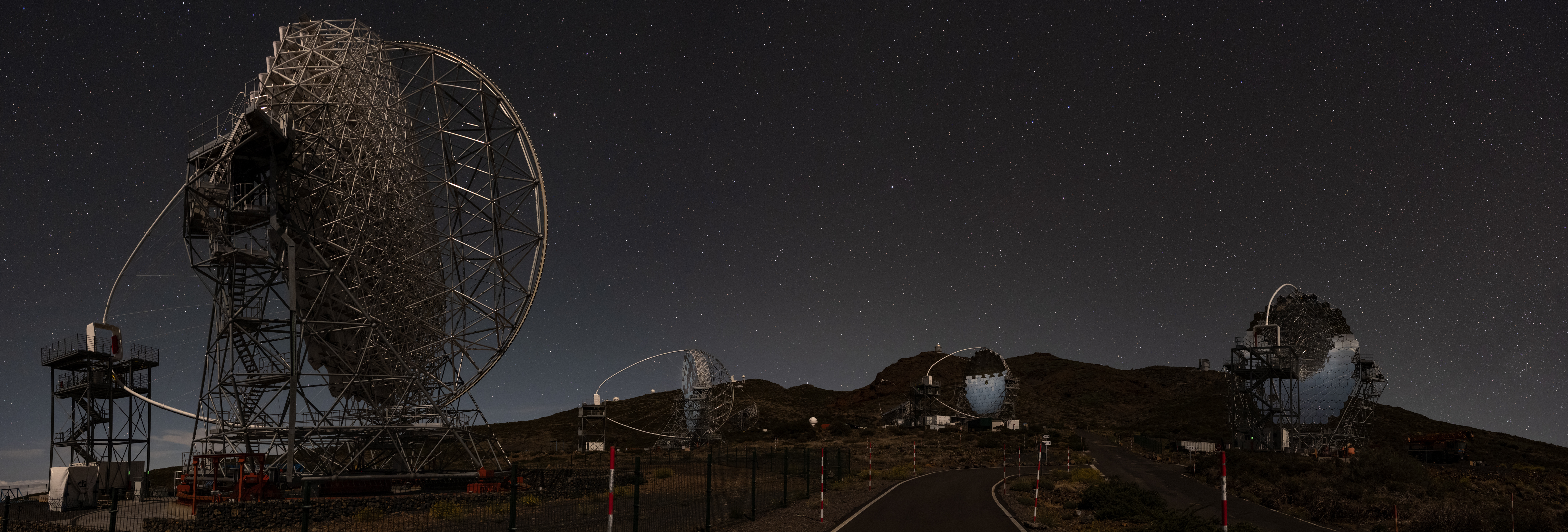 Night-time image of the four LSTs at the Roque de los Muchachos Observatory.