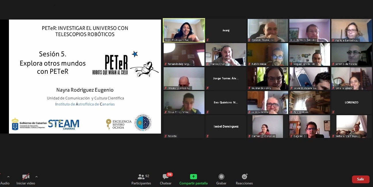 Sesión "Explora otros mundos con PETeR" del curso de Canarias