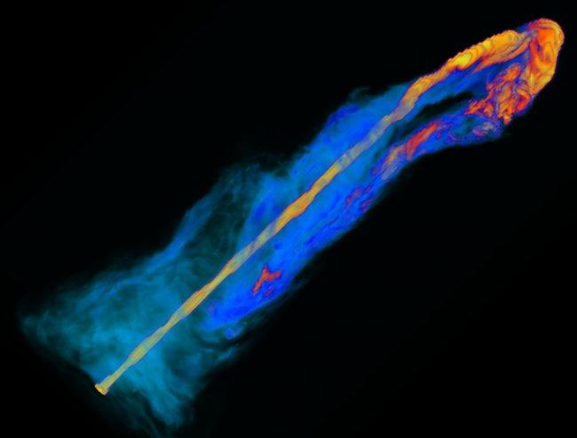 Emission from the centre of a galaxy has a serpentine shape