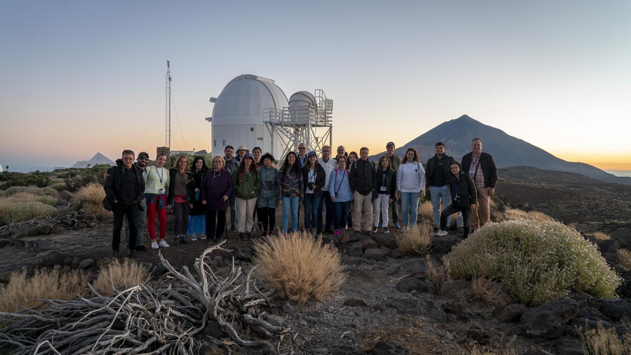 Participants of the AEACI 2022 course at the Teide Observatory at sunset