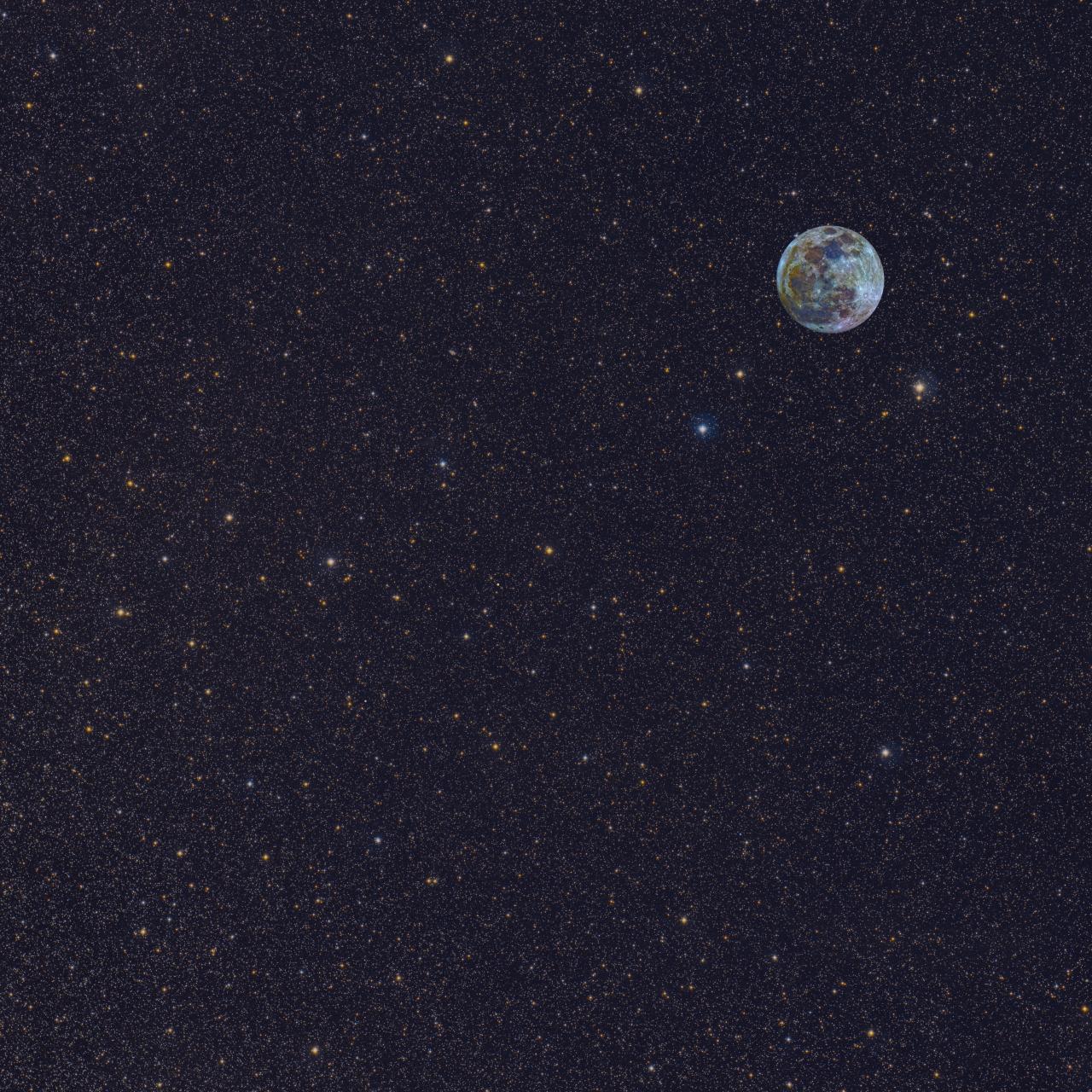 Campo estelar de la Vía Láctea con la Luna, Venus, Marte, Júpiter y Saturno