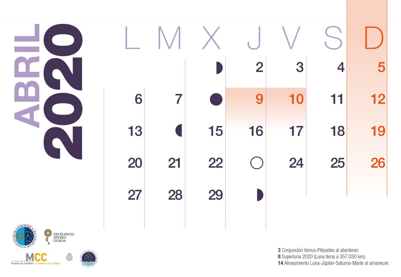 Calendario 2020 Abril