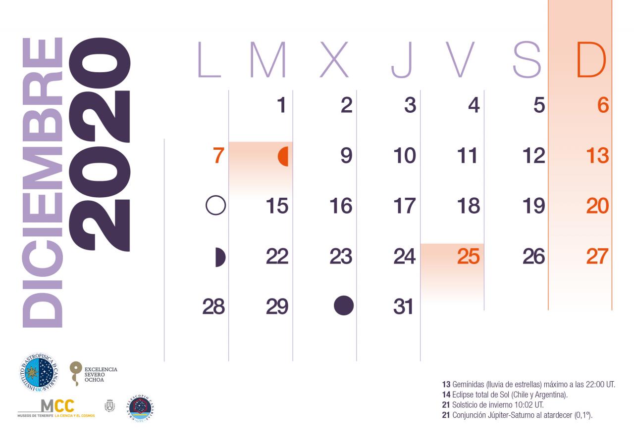 Calendario 2020 Diciembre Instituto De Astrofisica De Canarias Iac calendario