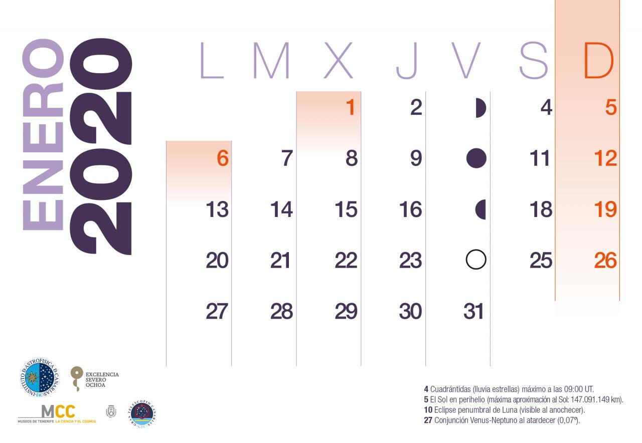 Calendario 2020 Enero