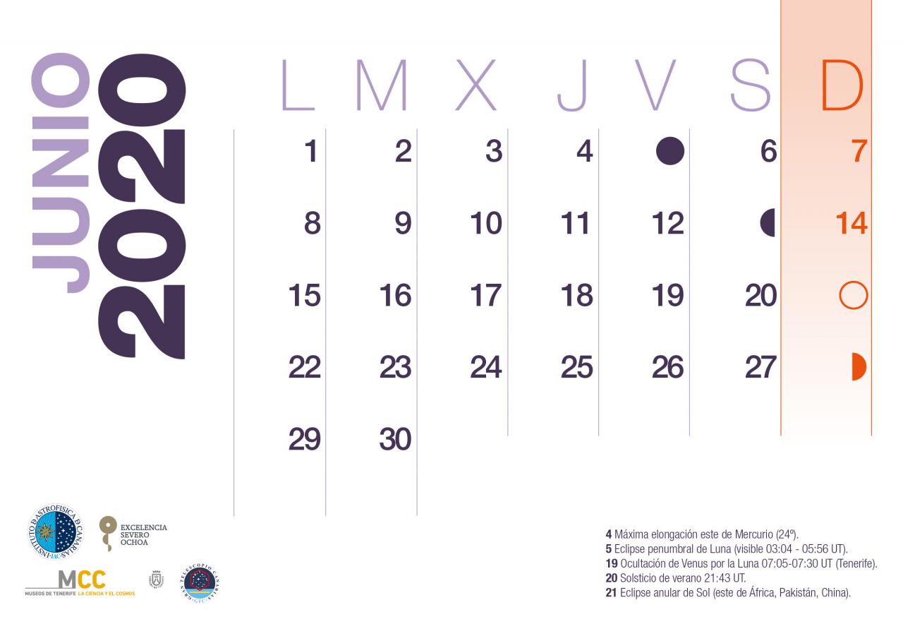 Calendario 2020 Junio