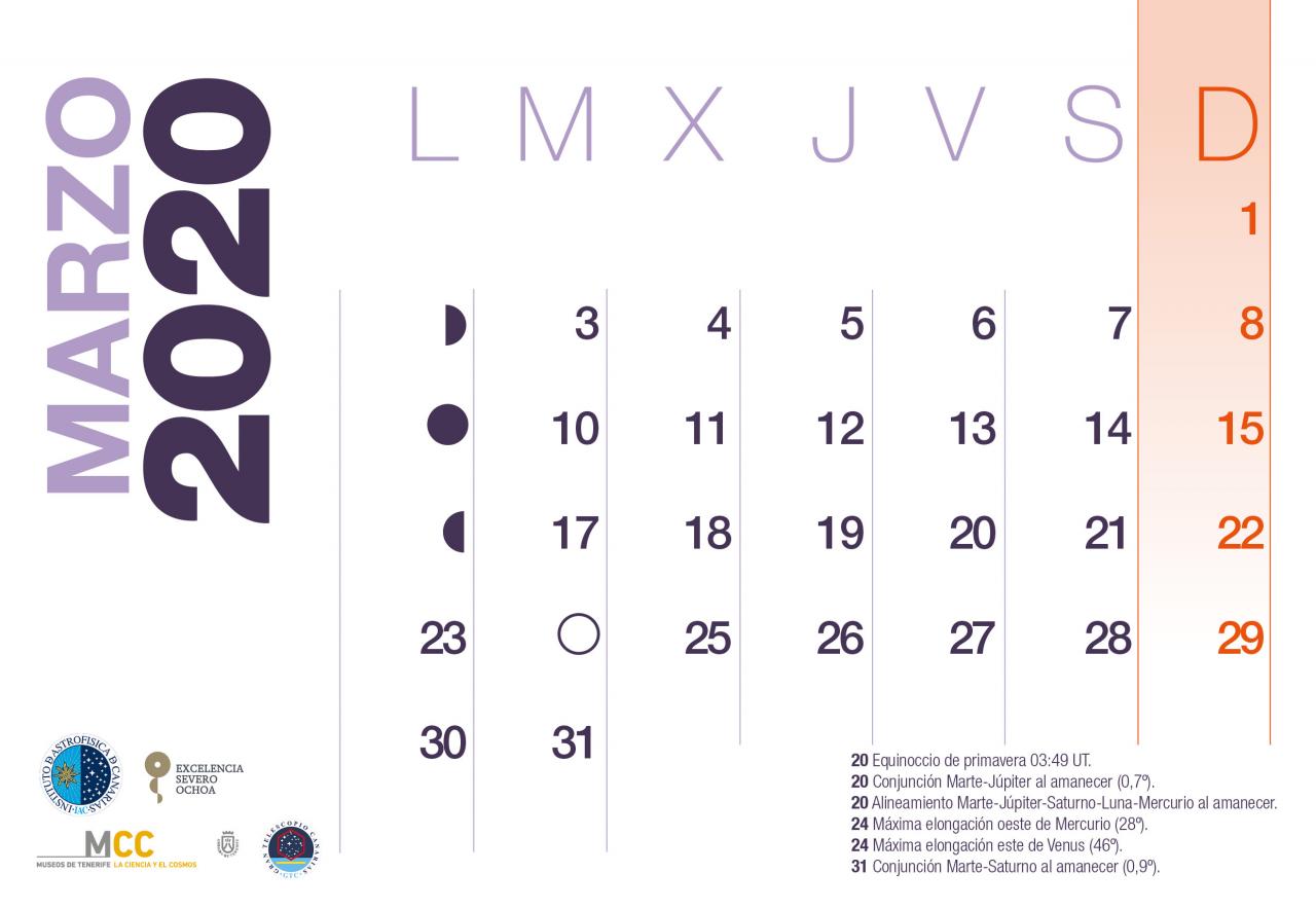 Calendario 2020 Marzo