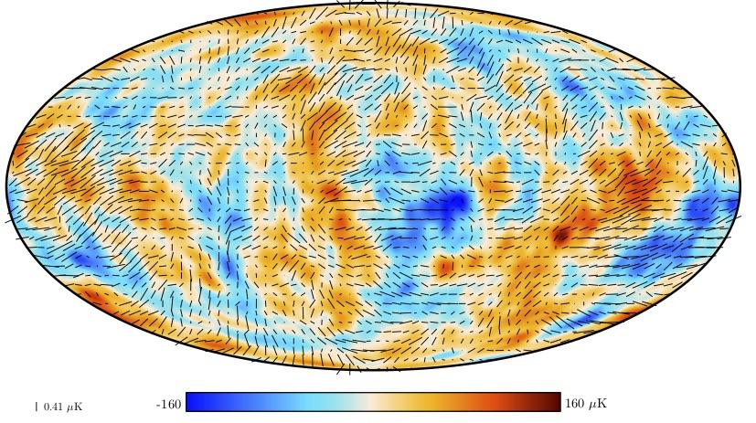 Map of intensity and polarisation fluctuations of the Cosmic Microwave Background (CMB) provided by the Planck satellite. 