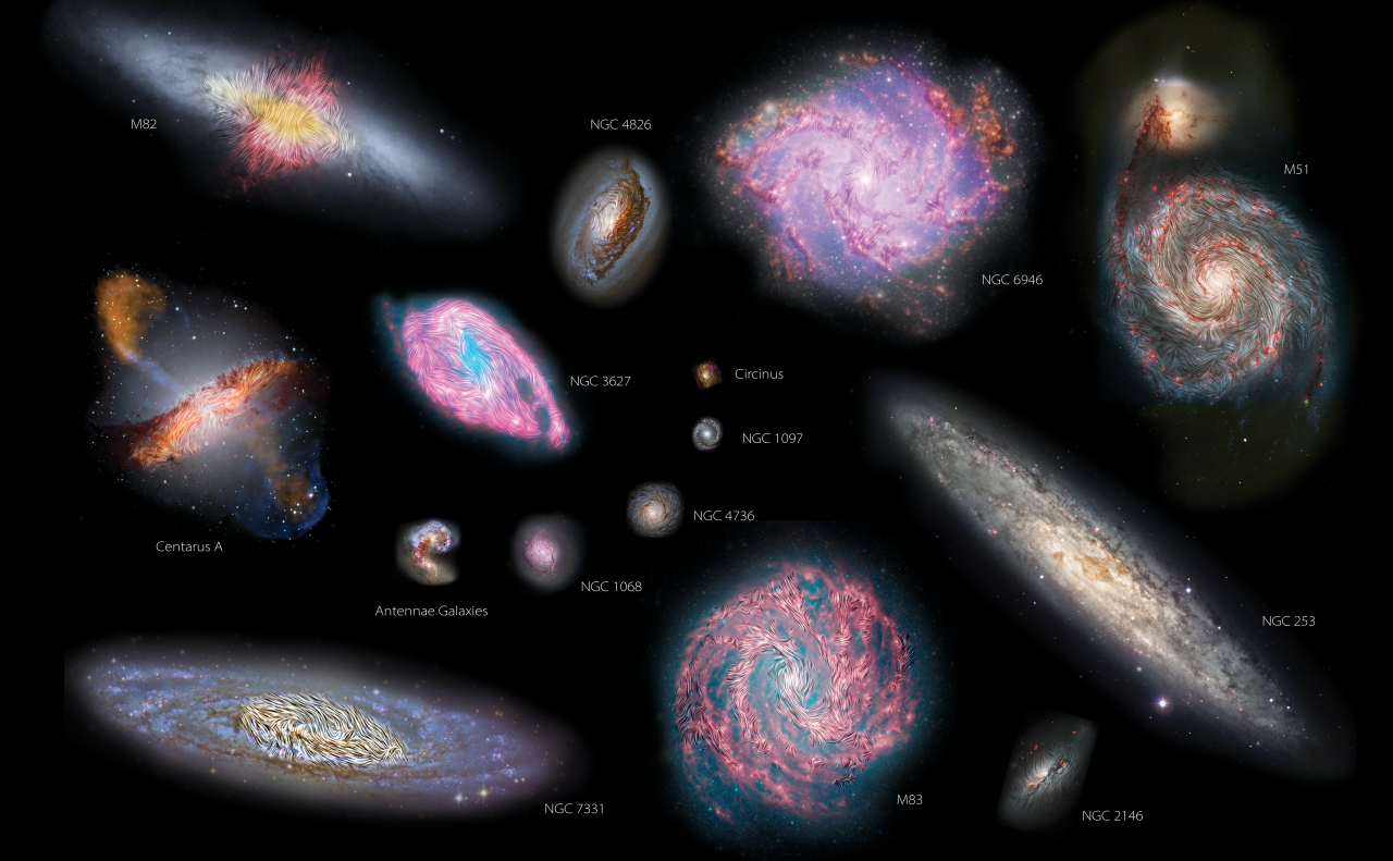 Mosaico de las galaxias seleccionadas por el proyecto de SALSA para el estudio de sus campos magnéticos