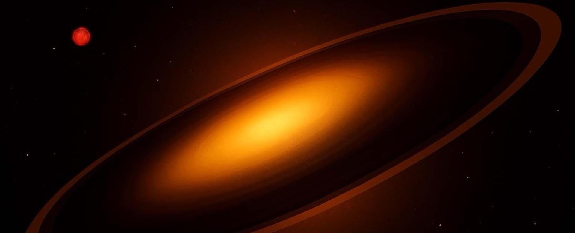 Eclipse caused by a super-Jupiter or brown dwarf with massive rings 