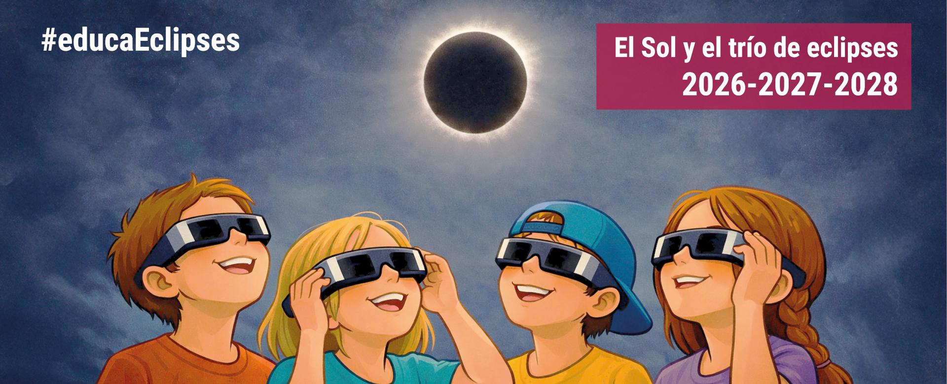 Cartel de la formación abierta y gratuita "El Sol y el trío de eclipses 2026-2027-2028", que se desarrollará del 5 mayo al 12 junio de 2026. 