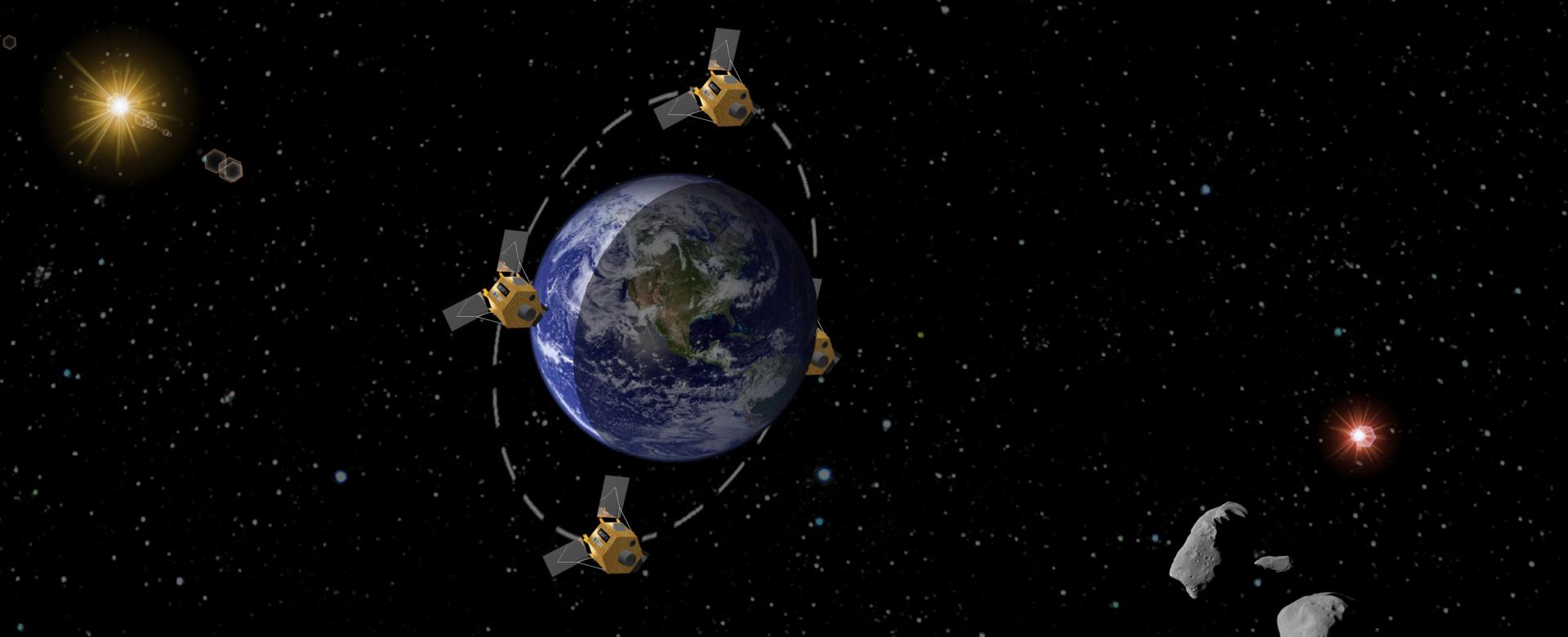 Recreación artística de la órbita del telescopio espacial IACSAT Astro-1 Recreación artística de la órbita del telescopio espacial IACSAT Astro-1