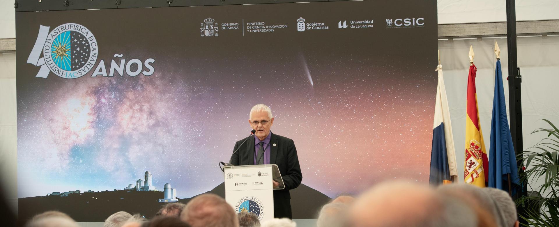 El director del Instituto de Astrofísica de Canarias, durante el acto de conmemoración del 40 Aniversario / IAC El director del Instituto de Astrofísica de Canarias, durante el acto de conmemoración del 40 Aniversario / IAC