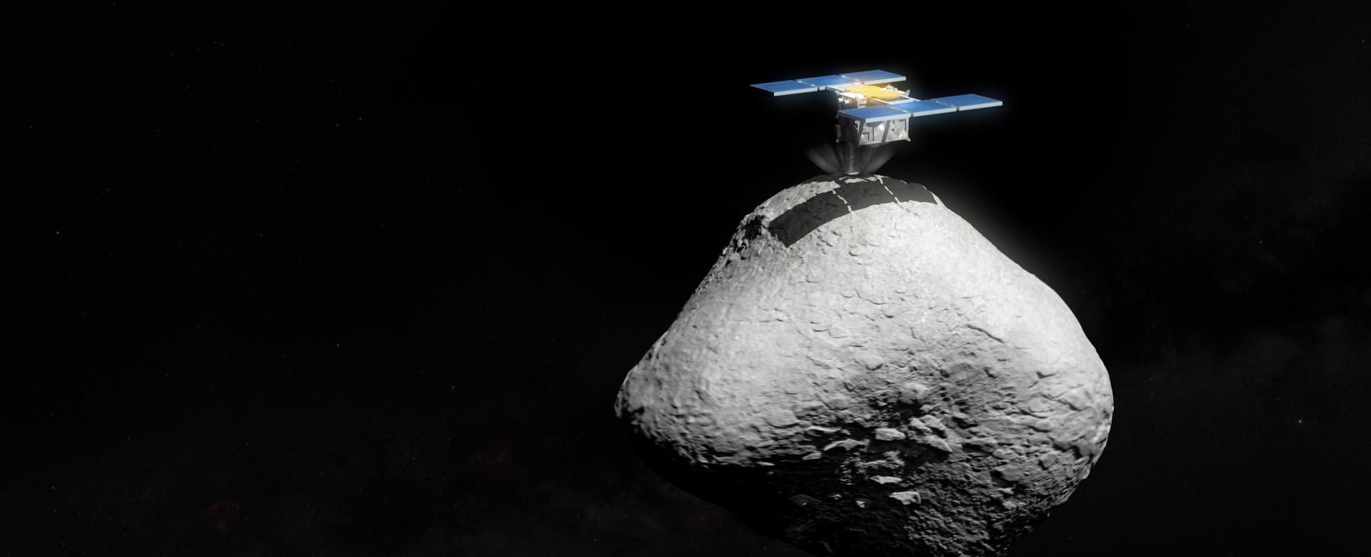 An artist's impression of Japan’s Hayabusa2 space mission touching down on the surface of the asteroid 1998 KY26.
