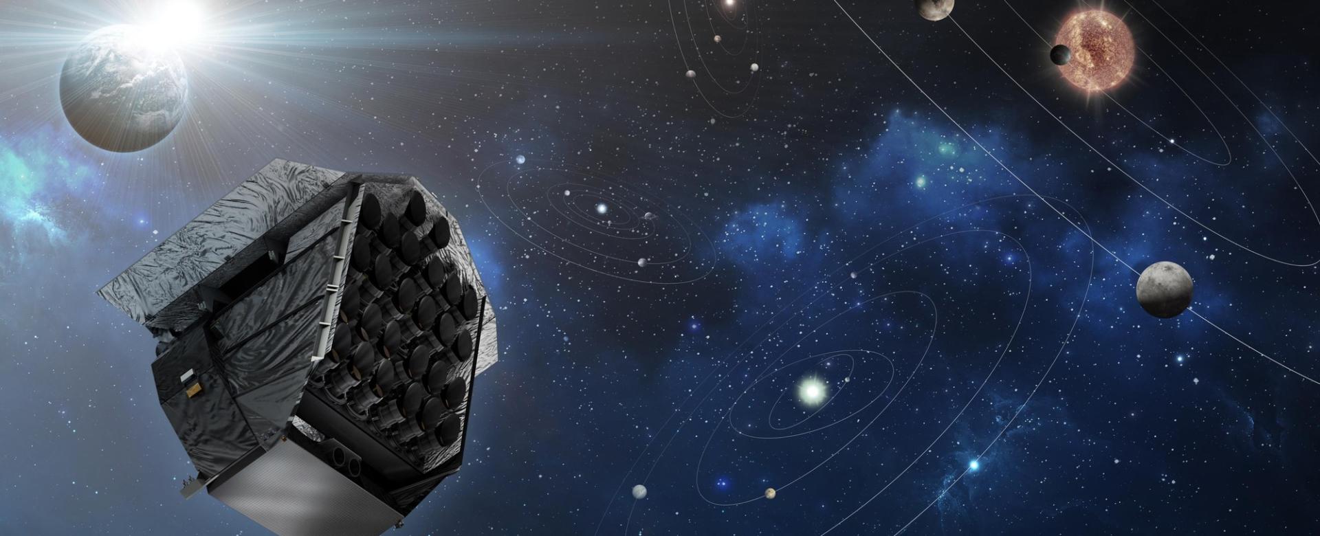 Recreación artística de PLATO, misión europea que buscará exoplanetas del tamaño de la Tierra en órbita alrededor de estrellas vecinas a partir de 2026