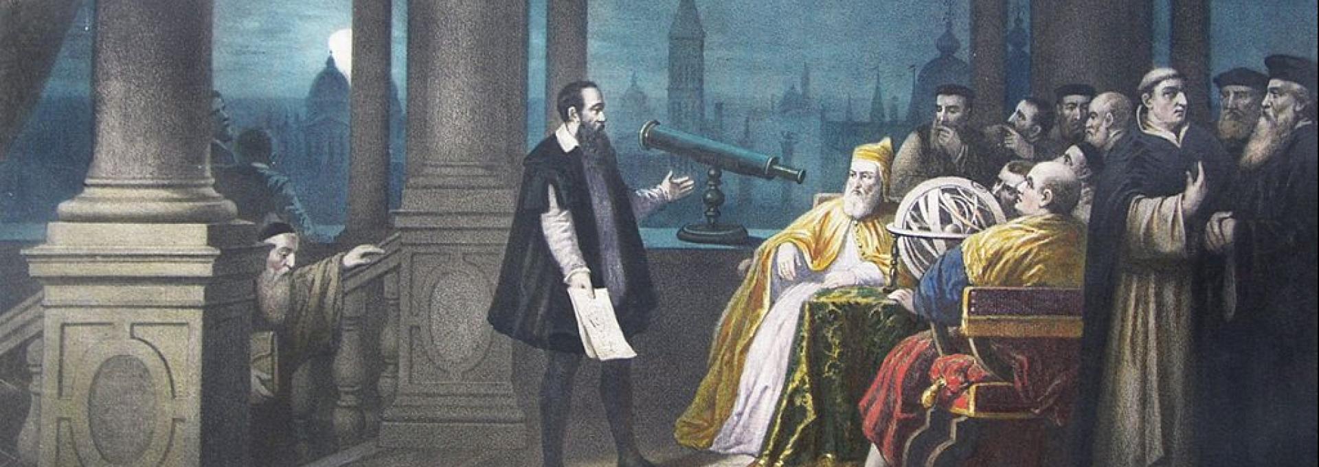 Pintura del siglo XIX que representa a Galileo haciendo la demostración de su telescopio en 1609.