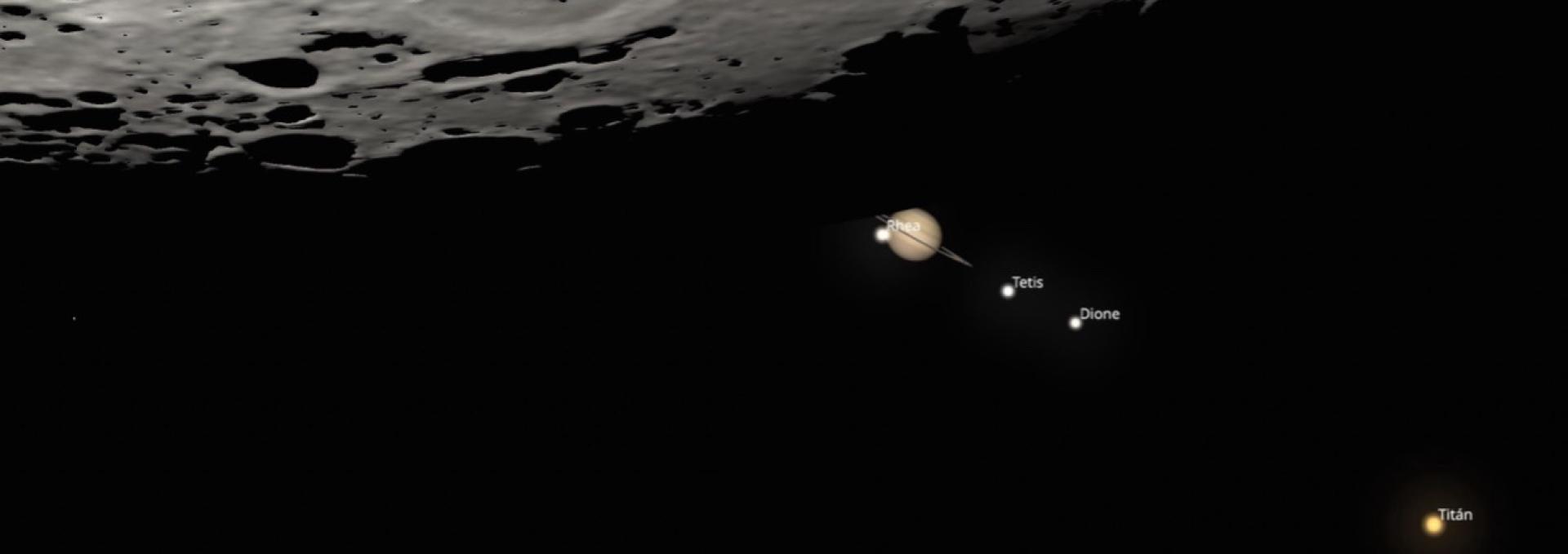 Simulación de la reaparición de Saturno tras ser ocultado por la Luna el  21 de agosto de 2024
