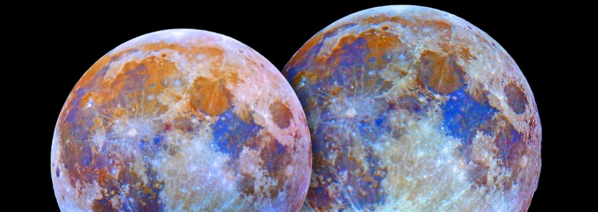 Tamaños aparentes de la superluna del 10 de agosto de 2014 (derecha) y la luna llena del 18 de octubre de 2013 (izquierda). Autor J.C. Casado-starryearth (http://tierrayestrellas.com/).