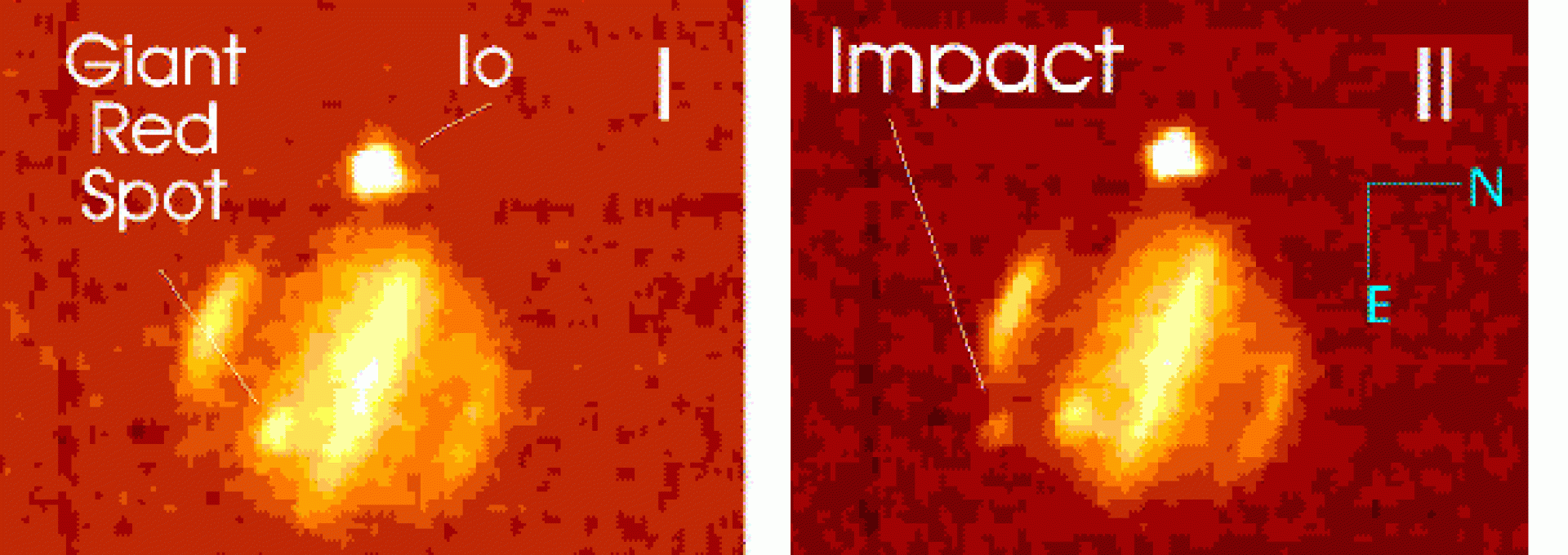 Imágenes del impacto de uno de los fragmentos del cometa P/Shoemaker-Levy 9 en Júpiter en 1994 obtenidas con el Telescopio Carlos Sánchez, del Observatorio del Teide (Tenerife). Crédito: IAC.