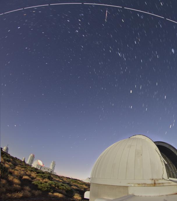 A Perseid and the dome of the TCS