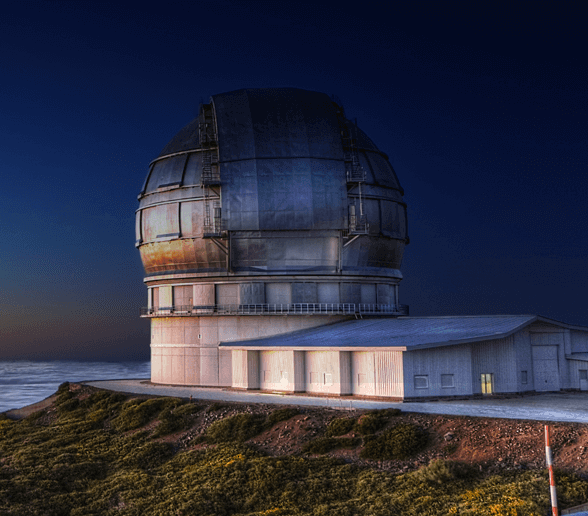 El Gran Telescopio CANARIAS (GTC), ubicado a unos 2.400 metros de altitud en el Observatorio del Roque de los Muchachos, en la isla de La Palma. 