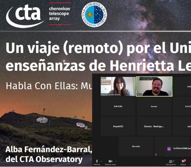 Videoconferencia del proyecto “Habla con Ellas: Mujeres en Astronomía” realizada por la astrofísica del CTA Observatory Alba Fernández Barral con el Colegio Unificado Isabel La Católica-San Antonio (Tenerife) Videoconferencia del proyecto “Habla con Ellas: Mujeres en Astronomía” realizada por la astrofísica del CTA Observatory Alba Fernández Barral con el Colegio Unificado Isabel La Católica-San Antonio (Tenerife)