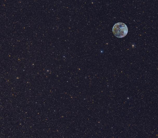 Campo estelar de la Vía Láctea con la Luna, Venus, Marte, Júpiter y Saturno