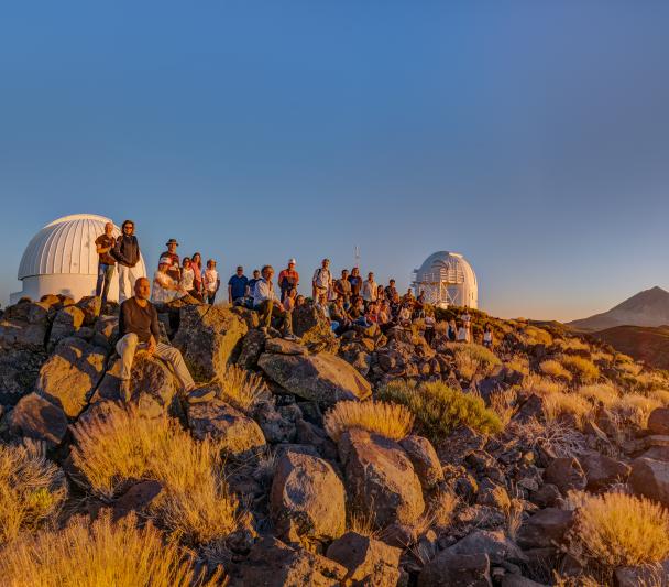 Teachers at sunset with Teide in the background