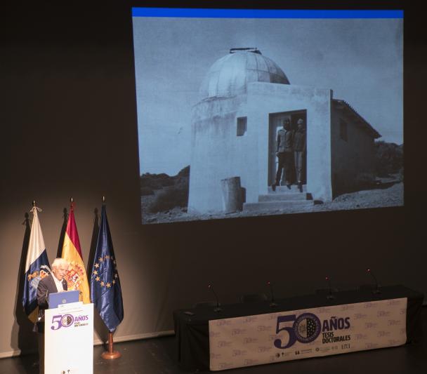 Franciso Sánchez shows one of the first installations at the Teide Observatory