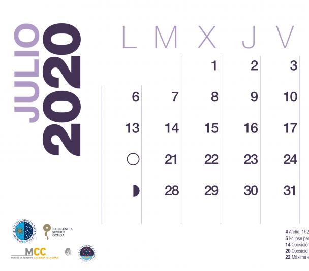 Calendario 2020 Julio