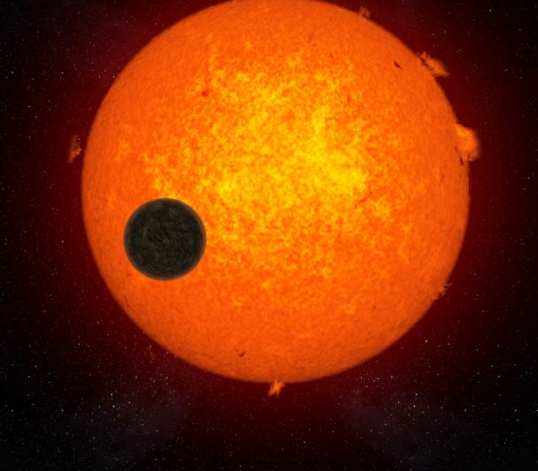 Representación artística del exoplaneta rocoso Próxima b orbitando su estrella