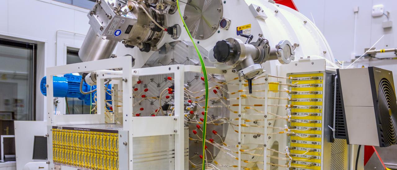 Partial view of a microwave instrument in the Large Instruments Assembly, Integration and Verification Room