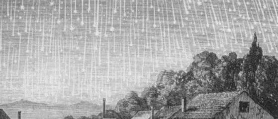 Grabado de 1833 que muestra una lluvia de estrellas sobre Gettysburg (EE UU).