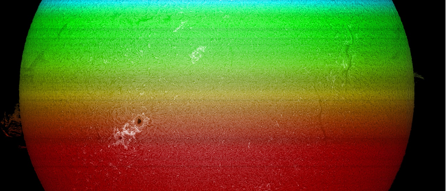 Espectro solar sobre una imagen de su disco