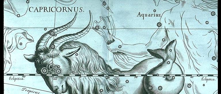 Constelación de Capricornus, del mapa Firmamentum Sobiescianum sive Uranographia (1690) del astrónomo Johannes Hevelius.