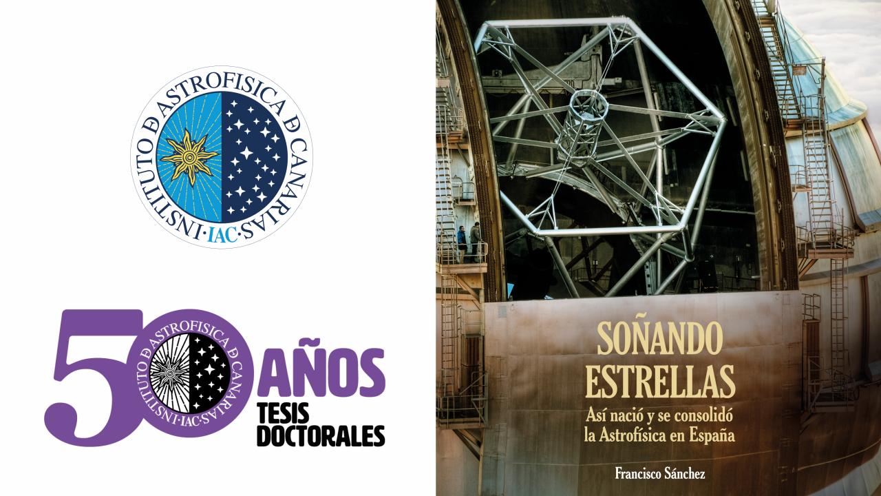 Cover of the inaugural conference "Impulsando la Astrofísica en España: 50 años de thesis doctorales en el IAC" (Promoting Astrophysics in Spain: 50 years of doctoral theses at the IAC)