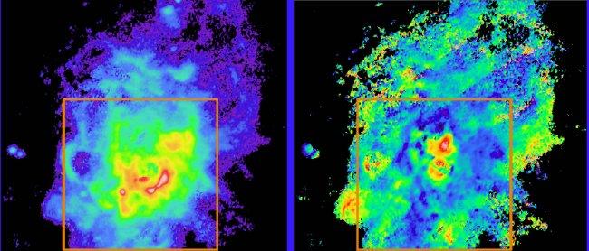 First observational data from the new NEFER module on the GTC. Upper left: Integrated image in emission by ionized interstellar hydrogen surrounding NGC 604, a cluster of massive young stars in Local Group galaxy M33, at a distance of 2,700 million light 