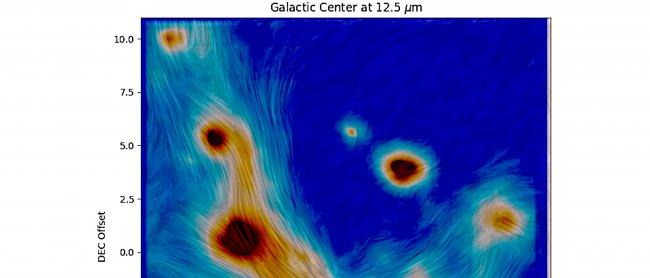The colour scale in the image shows the amount of infrared (heat) radiation coming from warm dust particles in the filaments and luminous stars within a light year of the Galactic centre. The observations were made with the largest telescope in Europe, wh
