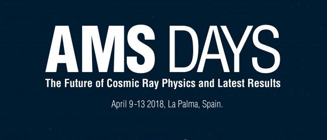 Cartel de la reunión "AMS Days. The Future os Cosmic Ray Physics and Latest Results". Crédito: AMS.