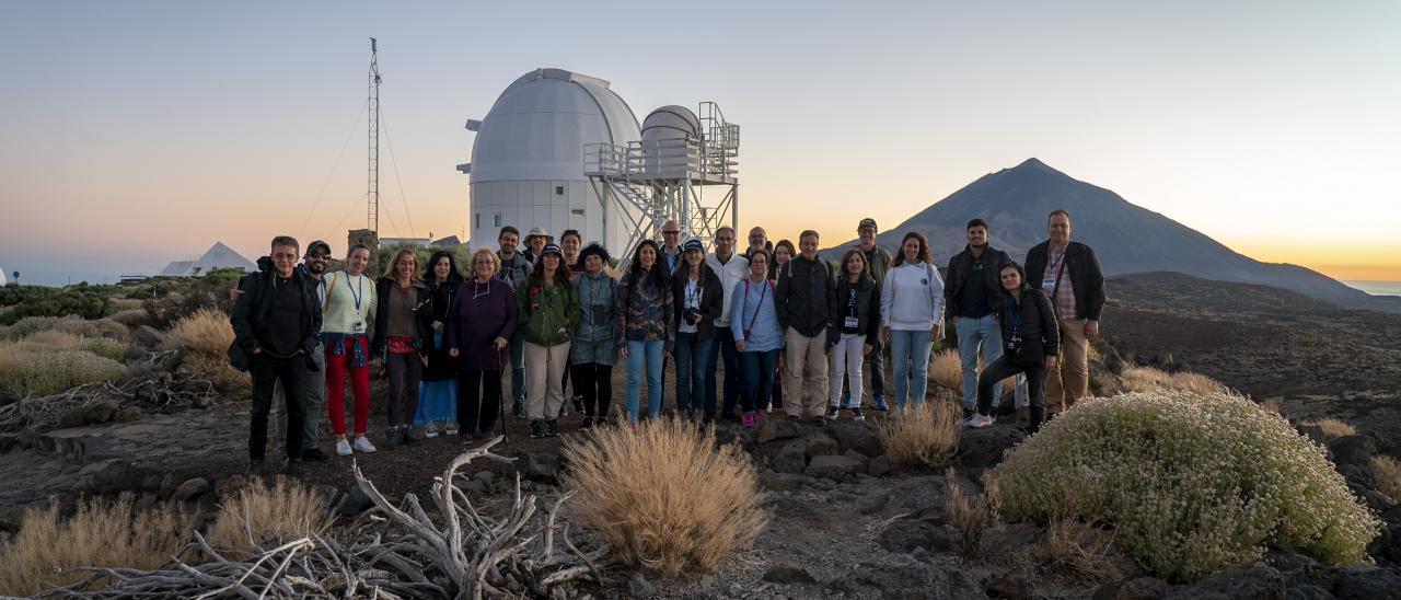 Participants of the AEACI 2022 course at the Teide Observatory at sunset